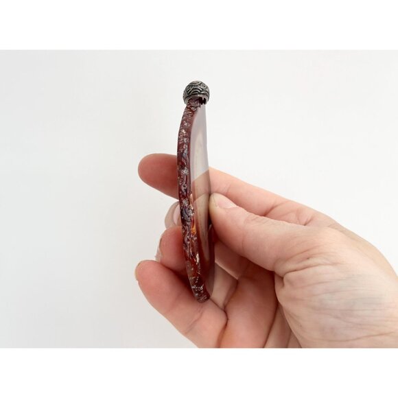 Brown Sliced Banded Agate Geode Crystal Freeform Large Silver T Vintage Pendant - Picture 8 of 12